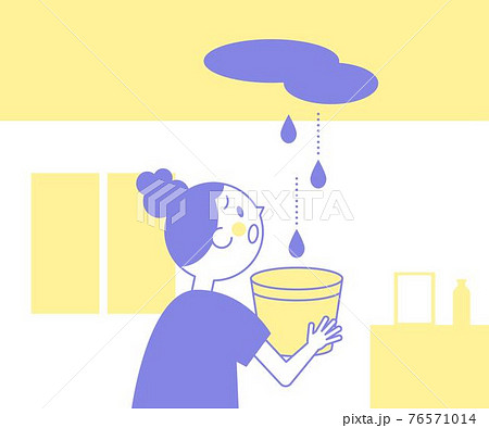 雨漏り 困っている女性 室内 天井 イラストカット のイラスト素材