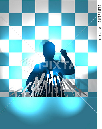 記者会見 フラッシュを浴びる熱弁の男性シルエット縦 CGイラスト 記者会見 フラッシュを浴びる熱弁の男性シルエット縦 CGイラスト 76571637