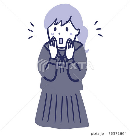 はにかんだ制服女子のイラストモノクロ風 76571664
