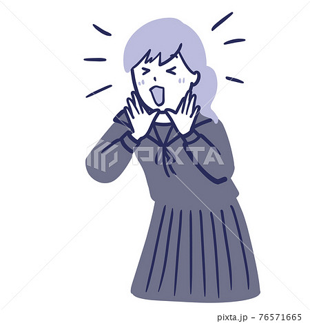 制服で応援する女子学生のイラストモノクロ風 76571665