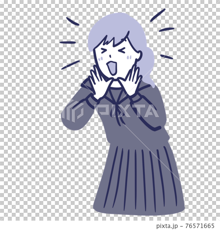 制服で応援する女子学生のイラストモノクロ風 76571665