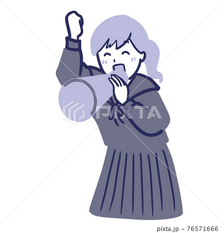 制服で応援する女子学生のイラストモノクロ風 制服で応援する女子学生のイラストモノクロ風 76571666