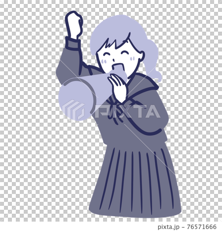 制服で応援する女子学生のイラストモノクロ風 制服で応援する女子学生のイラストモノクロ風 76571666