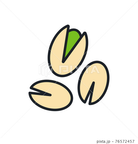 Pistachio icon. Linear color icon of nuts, contour, shape, outline isolated on white. Thin line. Modern design. Healthy food and vitamins Pistachio icon. Linear color icon of nuts, contour, shape, outline isolated on white. Thin line. Modern design. Healthy food and vitamins 76572457