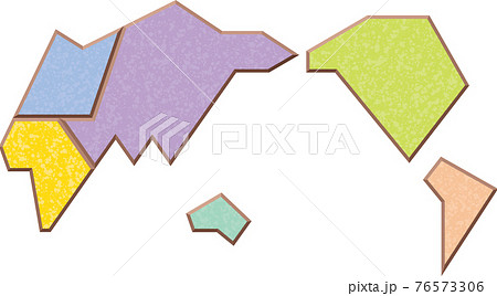 大陸で色分けしたシンプルな世界地図のイラスト素材