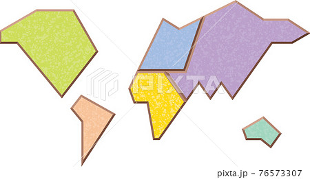 大陸で色分けしたシンプルな世界地図のイラスト素材
