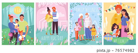 Cards or posters set for family and hug day, cartoon vector illustration. Cards or posters set for family and hug day, cartoon vector illustration. 76574982