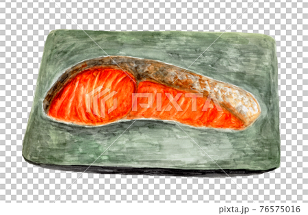 Grilled salmon fish (watercolor illustration) 76575016