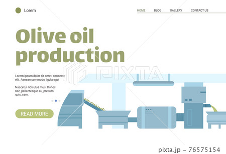 Olive oil production website with oil extraction equipment vector illustration. Olive oil production website with oil extraction equipment vector illustration. 76575154