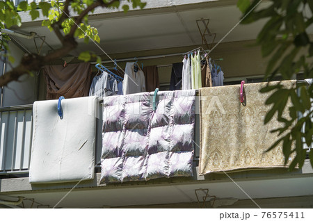 ベランダに布団を干す ベランダに布団を干す 76575411