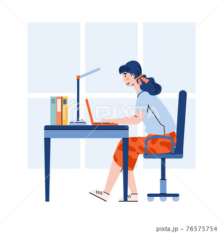 Business Woman Or Freelancer Working On Laptop のイラスト素材