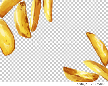Hand drawn watercolor french fries illustration top and bottom frame 76575866