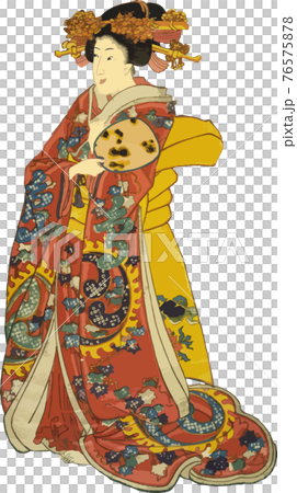 A woman standing with a fan 76575878