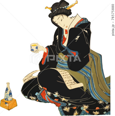 晩酌しながら手紙を読む女性 76575880