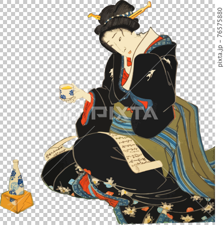 晩酌しながら手紙を読む女性 76575880