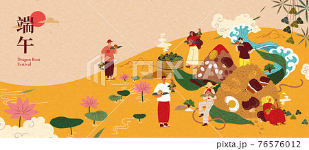 People eating rice dumpling scener 76576012