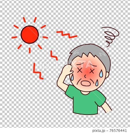 暑さで汗をかき熱中症になる高齢男性 暑さで汗をかき熱中症になる高齢男性 76576441