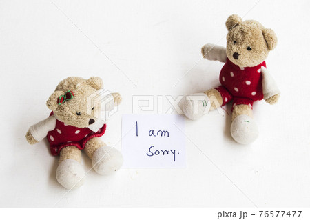 i am sorry message card handwriting with teddy bear   76577477