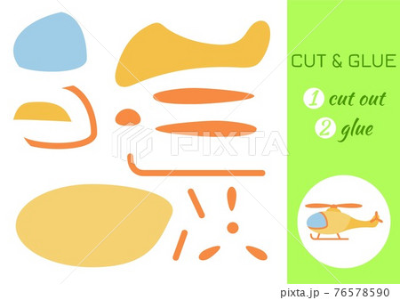 Cut and glue paper cartoon yellow helicopter. Cut and paste craft activity page. Educational game for preschool children. DIY worksheet. Kids logic game, activities jigsaw. Vector stock illustration. 76578590