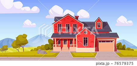Suburban house, residential cottage, real estate - Stock Illustration  [76579375] - PIXTA