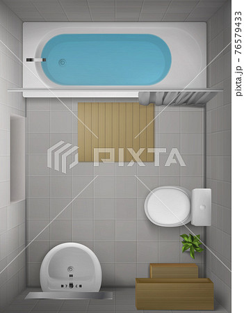 Bathroom interior top view, room with bathtub Bathroom interior top view, room with bathtub 76579433