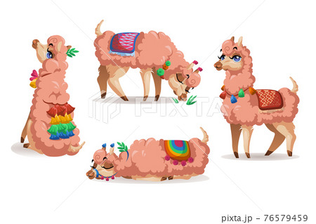 Llama, Peru alpaca animal cartoon set. Cute lama 76579459