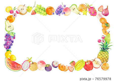 水彩イラスト 果物フレーム フルーツ 水彩イラスト 果物フレーム フルーツ 76579978