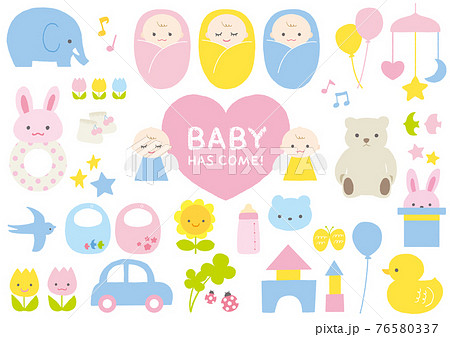 ベビーグッズのイラストセット　手描き 色ベタ 76580337