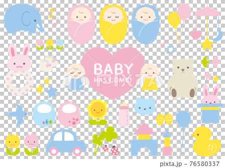 ベビーグッズのイラストセット　手描き 色ベタ 76580337