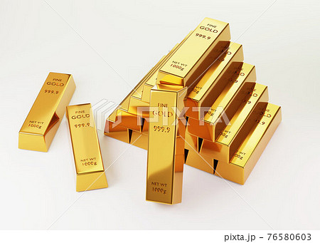 3d rendering Stack of gold bars 1000 grams  on a white background. financial and Banking business concepts, background concepts,  3D illustration. 76580603