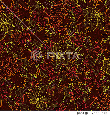 Autumn colorful different contour oak maple rowan grape chestnut leaves seamless pattern in bright background. Autumn colorful different contour oak maple rowan grape chestnut leaves seamless pattern in bright background. 76580646