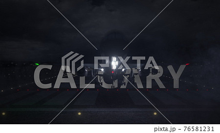 Airliner taking off from the airport runway and CALGARY city name, 3d rendering Airliner taking off from the airport runway and CALGARY city name, 3d rendering 76581231