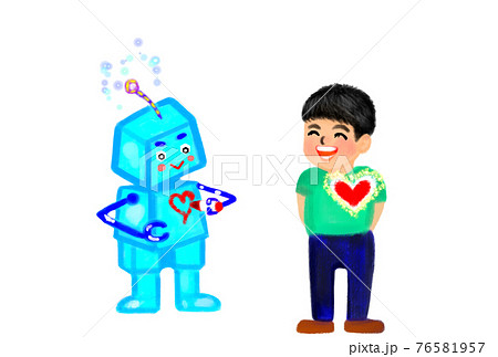 人間の心が欲しいロボットと男の子のイメージイラスト のイラスト素材