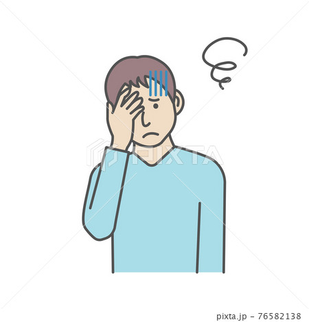 若い男性 上半身 ベクター カラーイラスト / 悩んでいる・困っている・頭が痛い 若い男性 上半身 ベクター カラーイラスト / 悩んでいる・困っている・頭が痛い 76582138
