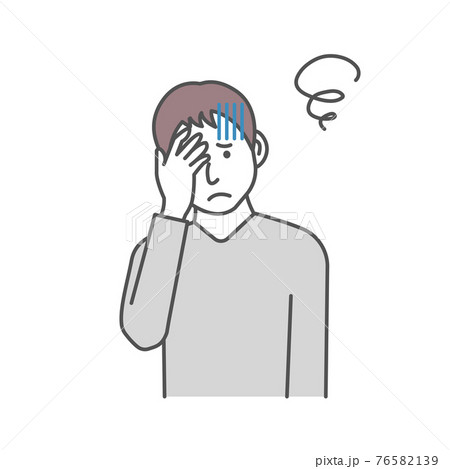 若い男性 上半身 ベクター カラーイラスト / 悩んでいる・困っている・頭が痛い 76582139