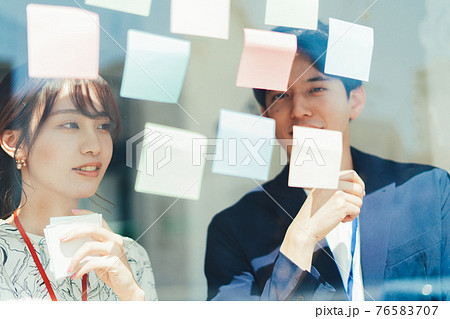 企画を考える男女のビジネスシーン 企画を考える男女のビジネスシーン 76583707