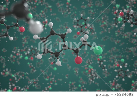 Phenacyl bromide molecule, ball-and-stick molecular model. Chemical 3d rendering Phenacyl bromide molecule, ball-and-stick molecular model. Chemical 3d rendering 76584098