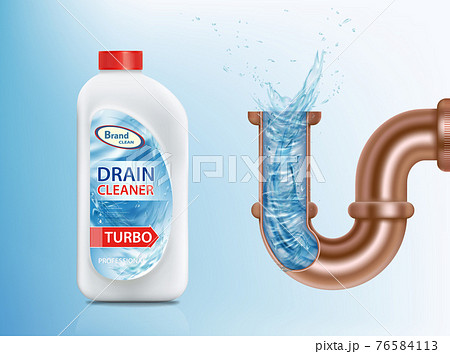 Plastic bottle with drain cleaner and sewer pipe Plastic bottle with drain cleaner and sewer pipe 76584113