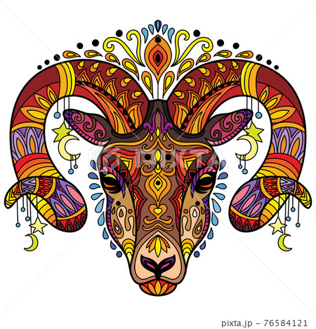 Tangle horned ram vector colorful isolated illustration 76584121