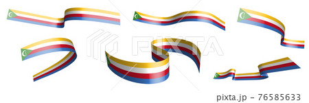 Set of holiday ribbons. flag of Comoros islands waving in wind. Separation into lower and upper layers. Design element. Vector on white background