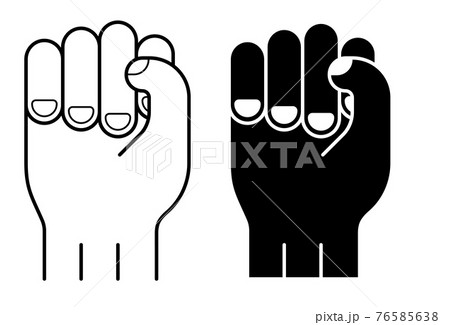 hand clenched fist icon. Symbol of strength and fight against injustice. Black white vector 76585638