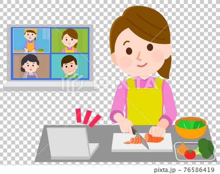 オンライン料理教室で教わる女性 イラストのイラスト素材