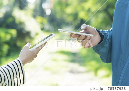 スマートフォンを操作する男女 スマートフォンを操作する男女 76587928