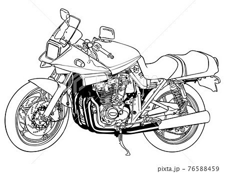 750 バイク ナナハン モノクロのイラスト素材