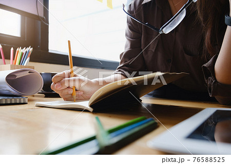 Architect or Creative woman thinking or planing with her project at design Studio. Creativity Ideas concept 76588525