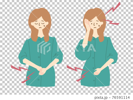 腹痛と頭痛の女性 腹痛と頭痛の女性 76591114
