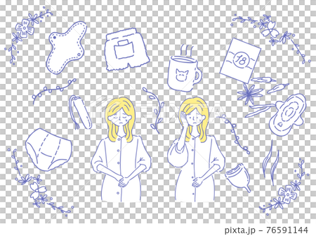 有衛生用品和月經來潮的女性 有衛生用品和月經來潮的女性 76591144