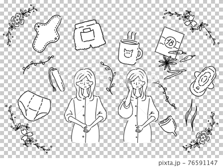 有衛生用品和月經來潮的女性 有衛生用品和月經來潮的女性 76591147