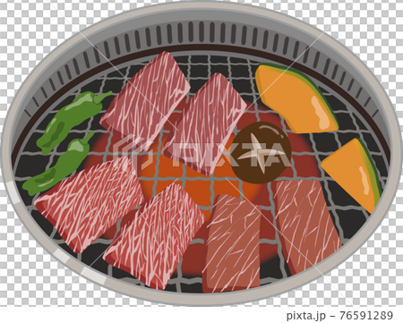 焼肉 コンロ お肉と野菜のイラスト素材