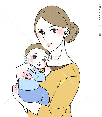イラスト素材 男の子の赤ちゃんを抱っこする母親の女性のイラスト素材